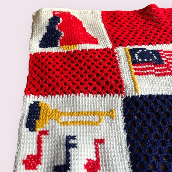 Vintage 1976 Bicentennial Handmade Crochet Afghan Throw Blanket Home Decor - Picture 6 of 15